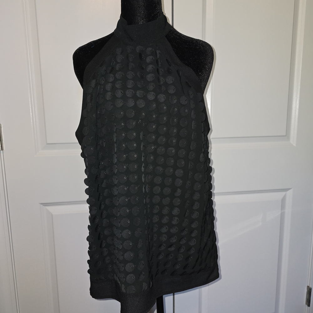 New York & Company Black Textured Halter Blouse